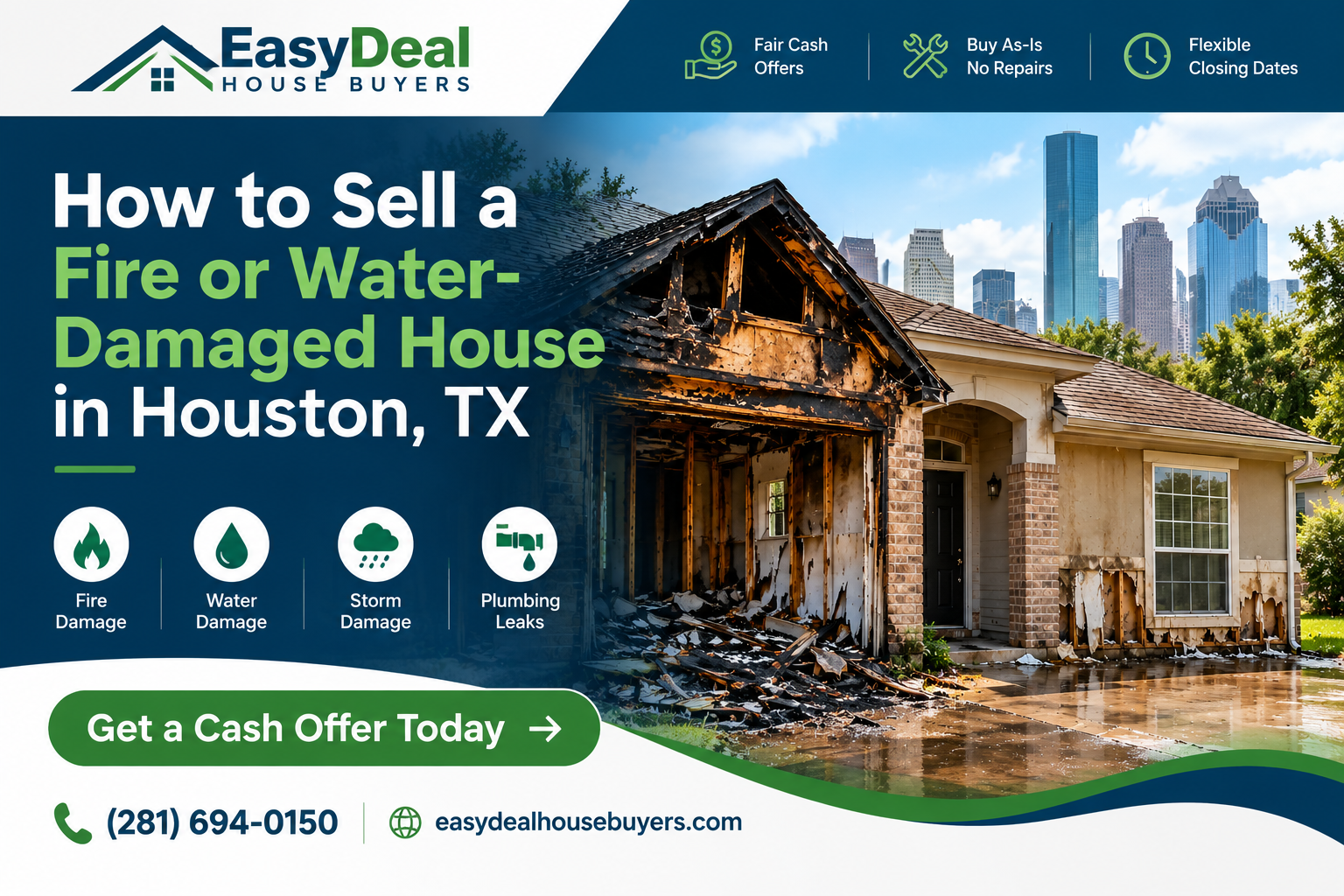 Fire and water-damaged house in Houston, TX - EasyDeal House Buyers