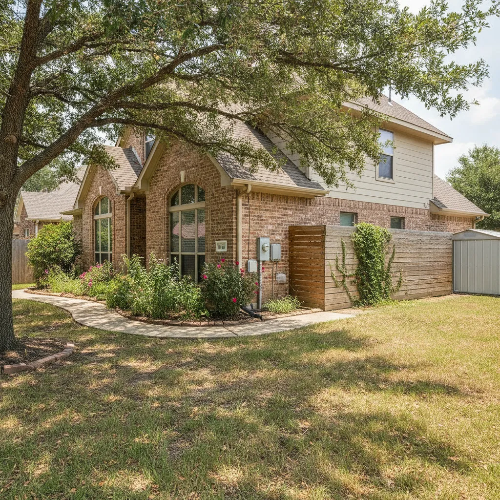 A single-story brick home in Cypress, Texas with a front yard.