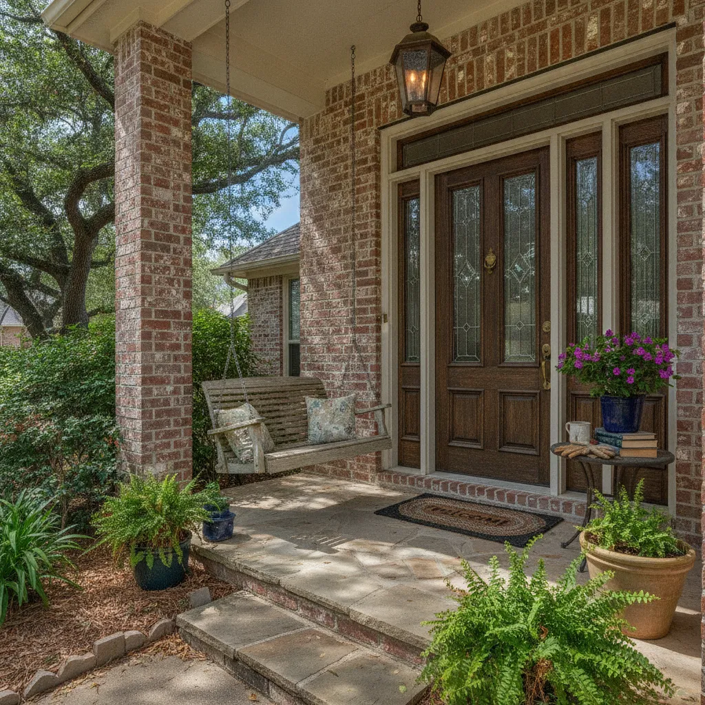 A single-family brick home with a front lawn in Cypress, Texas