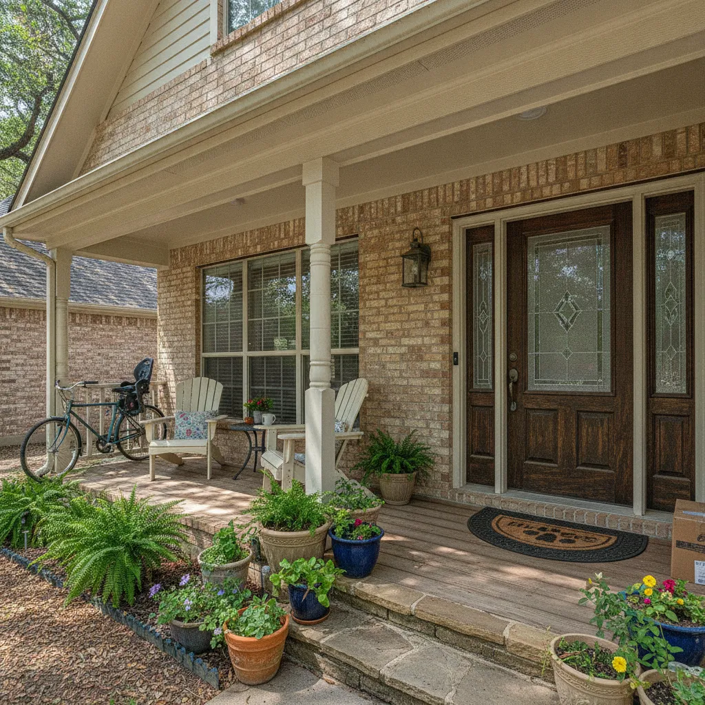 A brick single-family home with a two-car garage on a quiet street in Cypress, Texas